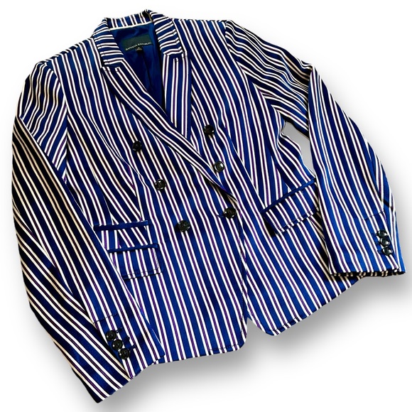 BANANA REPUBLIC Blue and White Stripe Double-Breasted Blazer - Picture 4 of 14